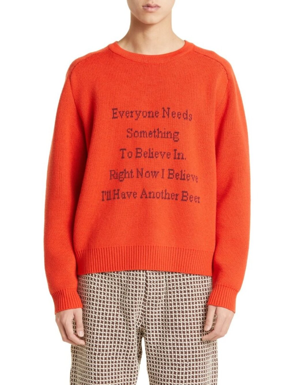 Bode Men's Another Beer Merino Wool Knit Sweater Pullover Orange Blue Size M / L